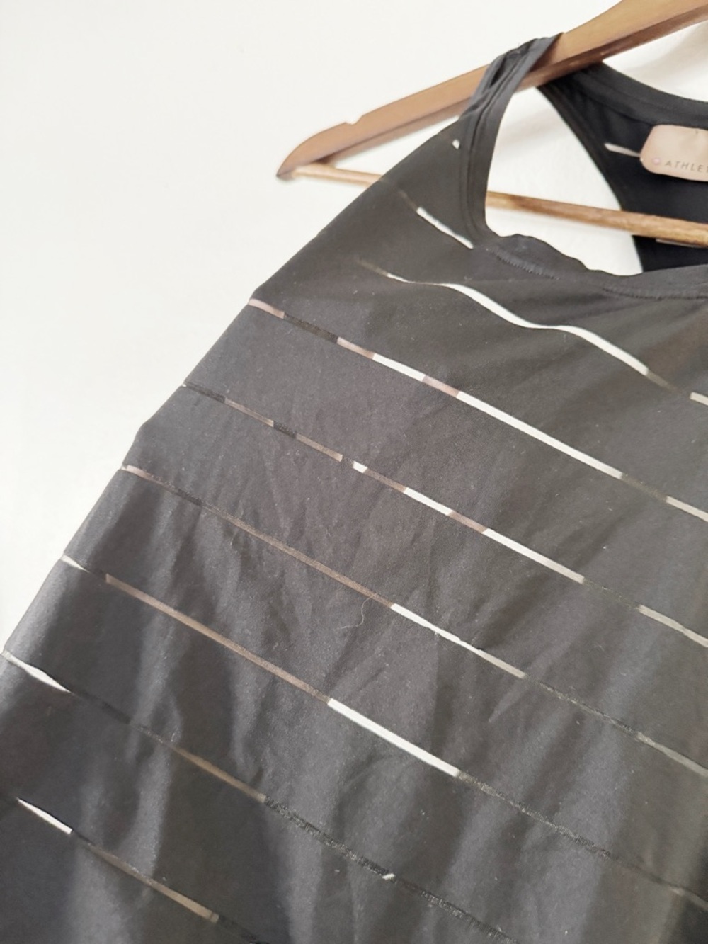 Athleta Black Racerback Tank Top with Subtle Sheer Stripe large - Picture 2 of 4